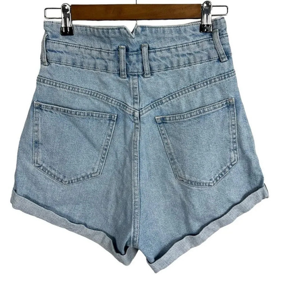 Zara High Rise Paperbag Buttons Zip Light Wash Denim Jeans Size 4 Women's - Picture 4 of 6